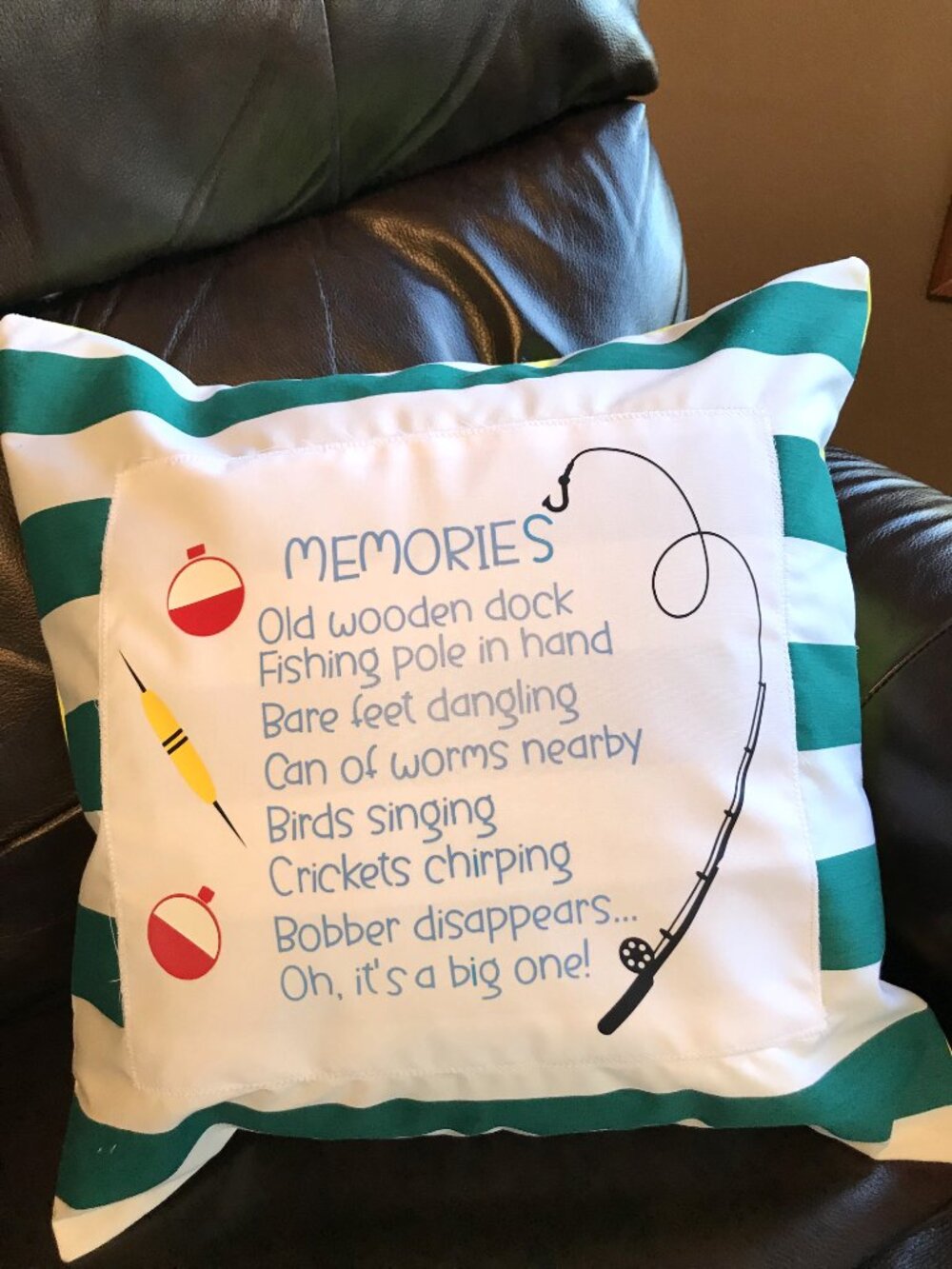 Fishing Memories Pillow Cover Handmade Lake House Cabin Decor 18 x 18 Inches